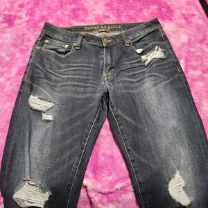 American‎ Eagle Jeans Men's 32x34 Mid Rise Slim Straight Dark Wash Distressed